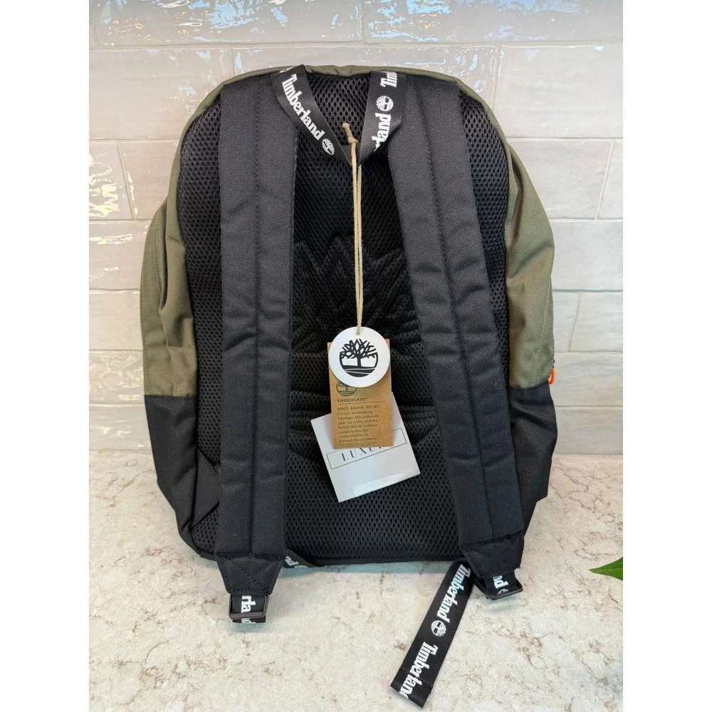 Timberland Backpack Olive Green Black Canvas Buckle Strap School Hiking Bag NEW